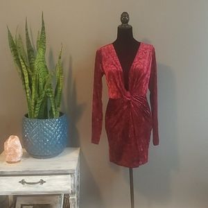 Red/Maroon Party Dress with Plunging Neckline